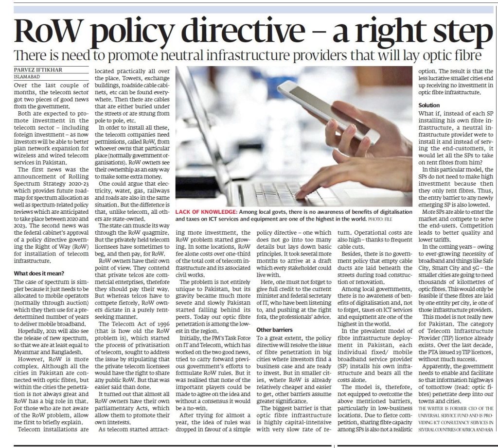 The Express Tribune: RoW policy directive – a right step, 31 January 2021